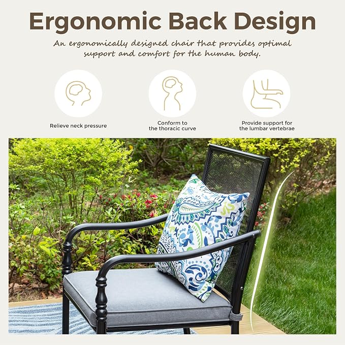 MIXPATIO 7 Pieces Outdoor Patio Dining Set for 6, Outdoor Table and Chairs Set, 6 Metal Chairs with Thickened Cushions, 54" Round Metal Table for Garden Backyard