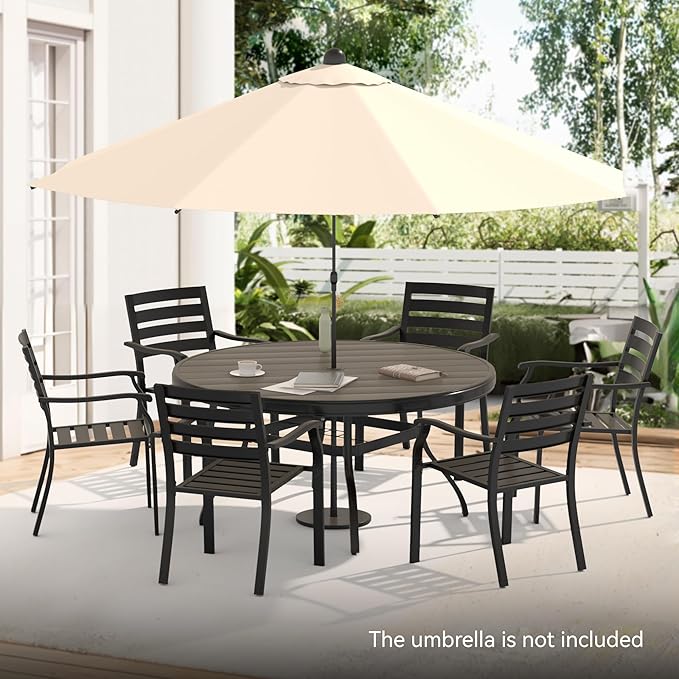 LUMISOL 7-Piece Outdoor Patio Dining Set, 4 Stackable Metal Dining Chairs and 40.6" Round Metal Dining Table, Outdoor Table and Chairs for Lawn Garden Backyard, Black