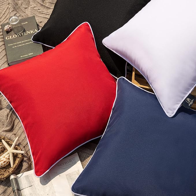 Phantoscope Pack of 2 Outdoor Waterproof Solid Throw Decorative Pillow Cover Decorative Square Outdoor Pillows Cushion Case Patio Pillows for Couch Tent (18''x18'', Black)