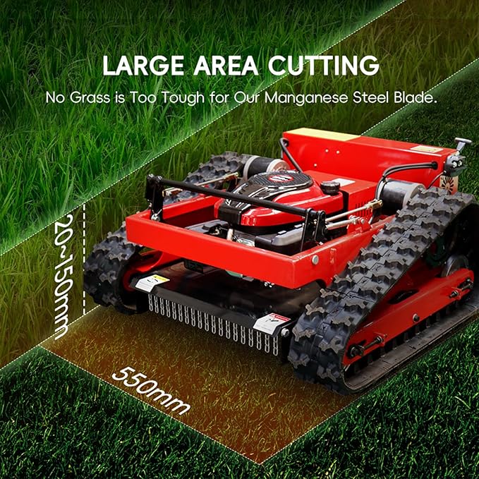 Remote Control Robotic Lawn Mower, Automatic Track Lawn Mower for 45° Slope, Adjustable Cutting Height, All Terrain Grass Cutter Yard Mower USA Stock