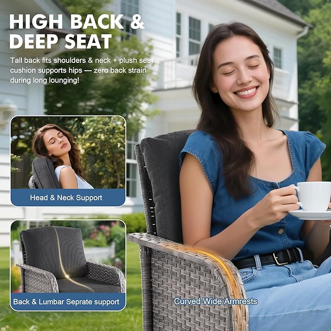 Weaxty Wicker Patio Furniture Set High Back Loveseat Sofa Couch Armchair Coffee Table, All Weather Rattan 4 Pieces Outdoor Conversation Sets for Patio Porch Deck Backyard Poolside, Black