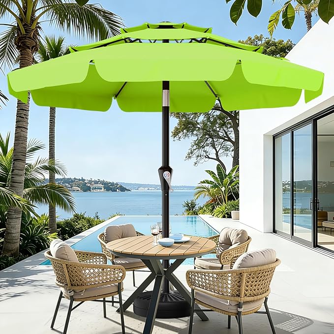 AreShark 9FT 3-Tiers Patio Umbrella with Valance, Outdoor Umbrellas with Crank/Tilt, Table Market Umbrella Vented w/ 8 Sturdy Ribs for Garden, Deck, Backyard, and Pool, Apple Green