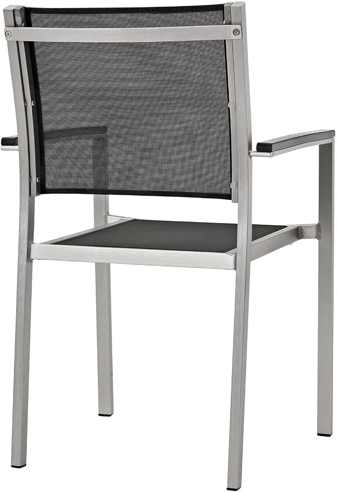 Modway EEI-3198-SLV-BLK-SET Shore 5 Piece Patio Aluminum Outdoor Dining Set, Silver Black, 79.5" L x 106.5" W x 35" H
