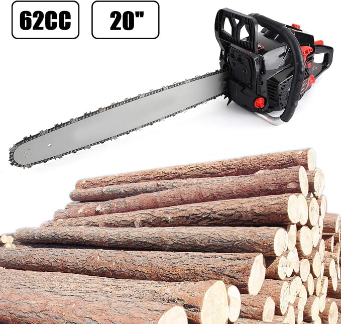 Topteng Gas Chainsaw 20 Inch, 62cc Bar Powered Engine 2 Cycle Gasoline Chainsaw Cutting Wood Gas Sawing Aluminum Crankcase Chain Saw