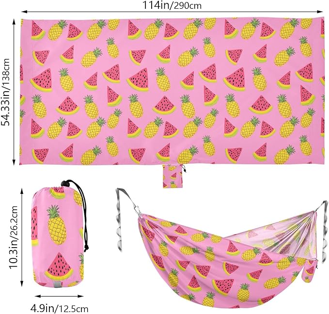 Camping Hammock Outdoor Hammocks for Outside Pineapple Watermelon Beach Trees Portable Lightweight with Pockets Tree Straps Indoor