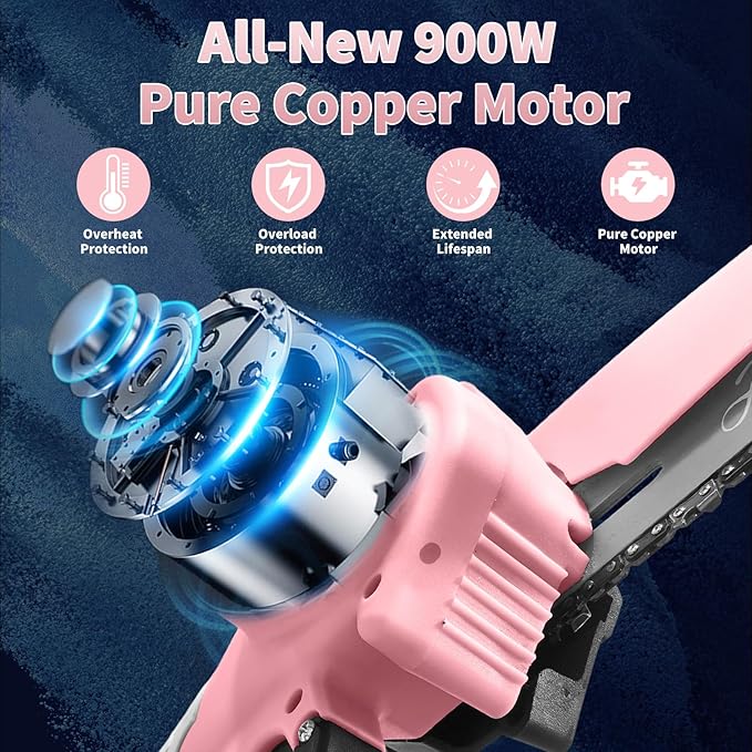 Mini Chainsaw with 2×24V Battery Powered Electric Chain Saw,chain saw are suitable for cutting wood and trimming branches,Mini Chainsaw Cordless With three chains (Pinkish White)
