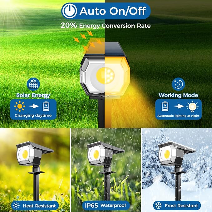 10 Pack Solar Lights Outdoor, Spotlights Outdoor Waterproof 3 Modes, 2-in-1 Auto On/Off Solar Spot Landscape Lighting Outside for Tree Plants Yard Garden Pathway, Warm White