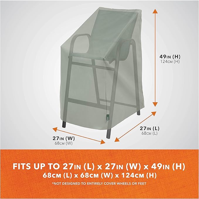 Modern Leisure Chalet Stackable/High Back Bar Chair Cover - Weather-Resistant Fabric - Outdoor Furniture Protection Perfect for Patio, Deck, and Porch - 27" L x 27" W x 49" H - Sage