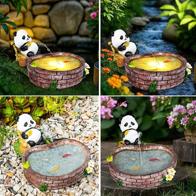 Panda Garden Decor This Outdoor Solar-Powered Panda Fishing Statue is Perfect for Decorating patios, courtyards, and lawns, and Makes an Excellent Gift for Gardening Enthusiasts