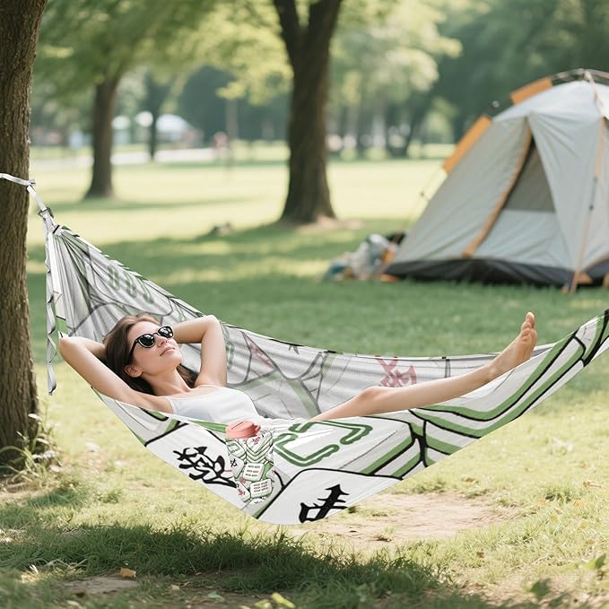 Mahjong Chinese Green 330lb Capacity Camping Hammock with Tree Straps Portable Hammock for Outside Camping Essentials Base para poner hamaca