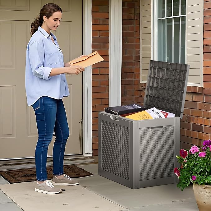 Bifanuo Outdoor Storage Box, 32 Gallon Deck Boxes Waterproof, Resin Storage Cabinet Multi Functional Storage Bench for Gardening Tools, Pool Supplies, Patio Furniture, Lockable