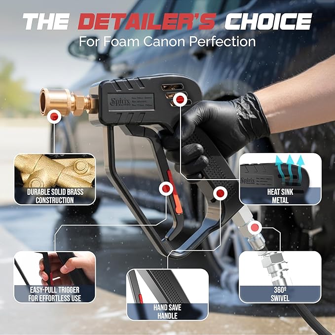 Pressure Washer Gun - 4000 PSI Short Power Washer Gun with 360° Swivel, 3/8" Quick Connect, Heavy Duty Spray Handle for Foam Cannon Car Wash Detailing (Pressure Washer Gun)