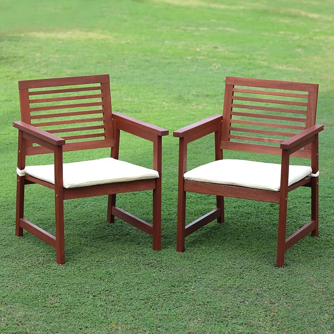 Furinno TIOMAN Patio Chair, Set of Two, Outdoor Lawn Chair, Armchair with Cushion, for Patio, Garden, Porch, Light Wood