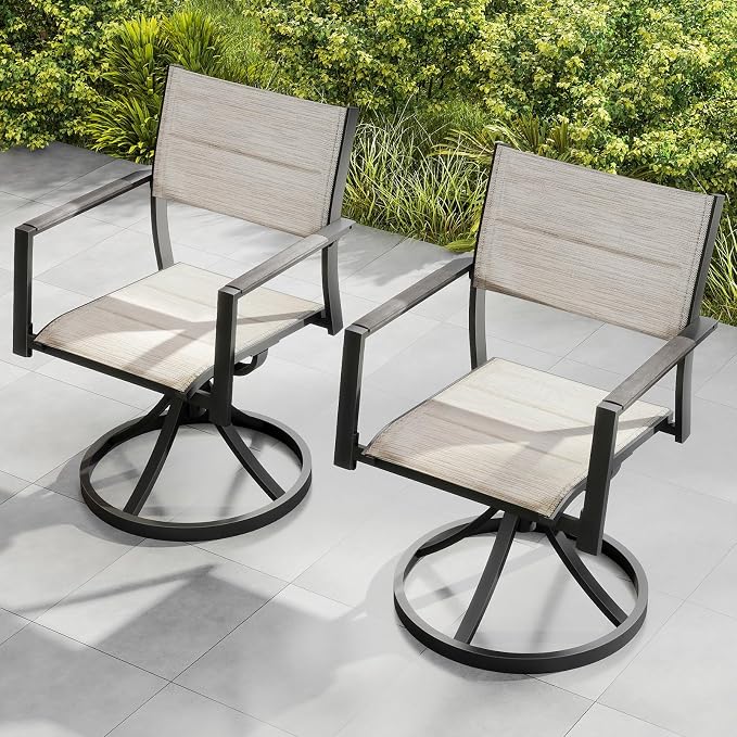 Patio Swivel Dining Chairs Set of 2, Never-Rust Aluminum Outdoor Dining Chairs, Outdoor Swivel Chairs Set with Upgraded 3D Double-Layer Textilene, Swivel Patio Dining Set for Deck, Limed Oak