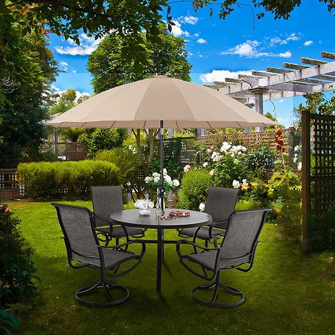 MFSTUDIO 44" Outdoor Round Dining Table with 2” Umbrella Hole, Patio Metal Dining Table with Wood-Like Texture Surface for Backyard, Garden, Lawn