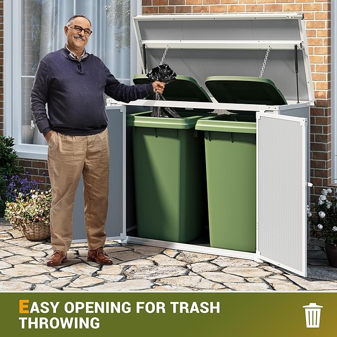 Storage Shed Outdoor Resin Shed Plastic Garden Shed with Floor Waterproof Horizontal Storage Deck Box Outside Storage Container with Lockable Door for Patio