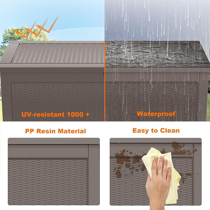 DRATO 320 Gallon Outdoor Storage Box Waterproof, Resin Large Deck Box for Patio Furniture Bench, Pool Garden Tools, Weatherproof Outside Storage Bin for Backyard Porch (Grey, 320 Gallon)