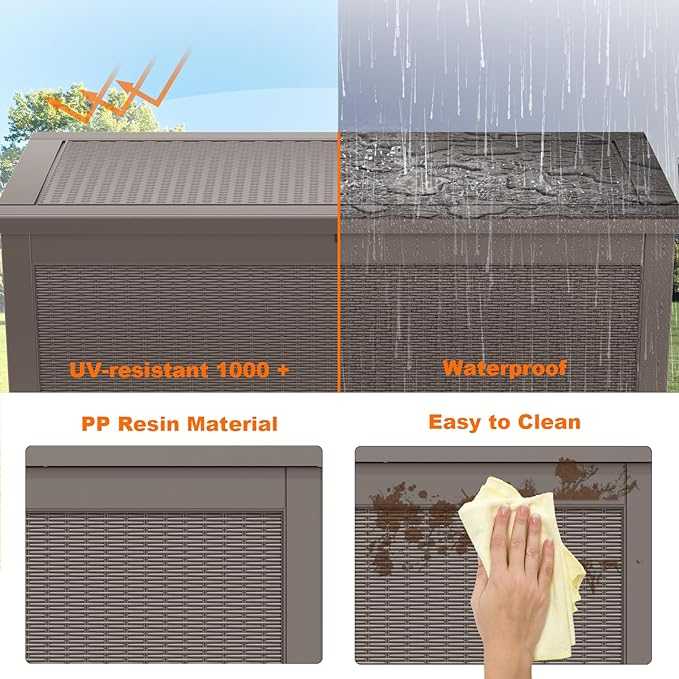 DRATO 320 Gallon Outdoor Storage Box Waterproof, Large Resin Lockable Outdoor Deck Box with Lid, Weatherproof Container for Patio Furniture Cushions, Garden Tools, Pool Accessories (Grey, 320 Gallon)