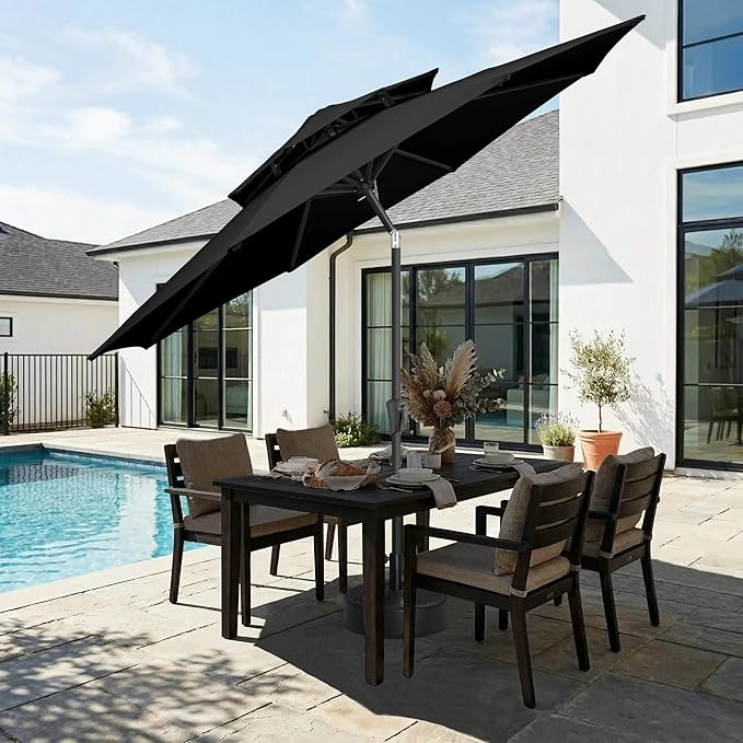 Jarka&Co 9ft Patio Umbrella Outdoor - 2 Tiers Table Outdoor Umbrella with Push Button Tilt Waterprool UV Protection, Sun Umbrella for Pool, Porch, Garden, Deck, Backyard (Black)