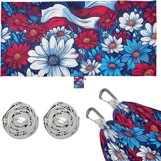 4th of July Independence Day Red and Blue Flowers 330lb Capacity Outdoor Hammocks Swing Hammock for Outside Beach Patio Garden macas mexicanas de Patio para Adulto