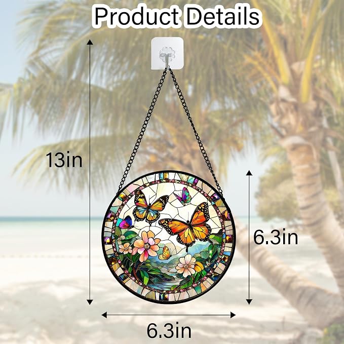 DASTOLL Stained Glass Window Hanging, Butterflies Flying in the Sky Suncatcher for Doors Home Sun Catchers Decoration and Christmas, Mother's Day Birthday Gifts for Women, Men, and Mom 11.8x11.8 in