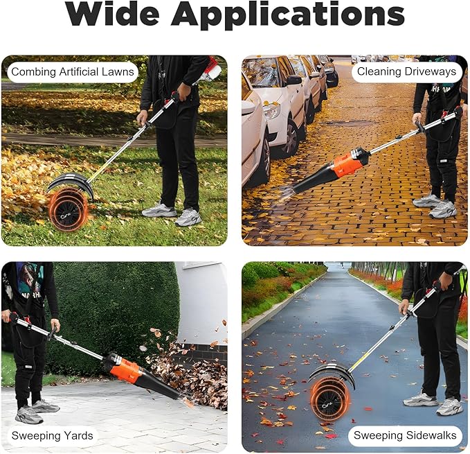 Gas Handheld Sweeper 52cc, 2 Stroke 2.3HP Engine Power Snow Sweeping Broom, 20.47in Wide Turf Lawns Artificial Grass Power Brush Lawn Sweeper Cleaner Tools with Blow Function