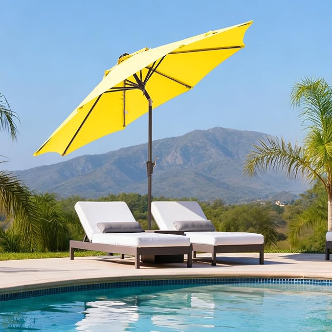 9FT Solar-Powered LED Patio Umbrella with Tilt Crank,Outdoor Market Umbrella with 32 Lights,Sunshade for Deck, Garden and Pool