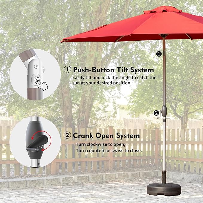 Domi 10FT Patio Umbrella, Outdoor Table Umbrella with Aluminum Pole, UV Protection Waterproof Market Sun Umbrella with Push Button Tilt and Crank for Garden, Deck, Backyard, Pool (Brick Red)