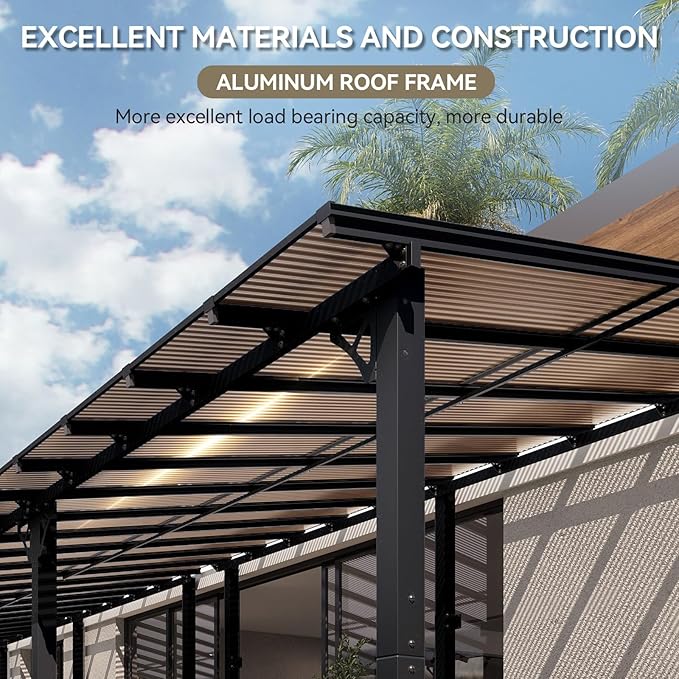 Aoxun 22' x 10' Pergola for Patio, Gazebo with Sloped Roof, Grill Pergola Large Wall-Mounted Heavy Duty Awnings, for Backyard, Deck, Patio