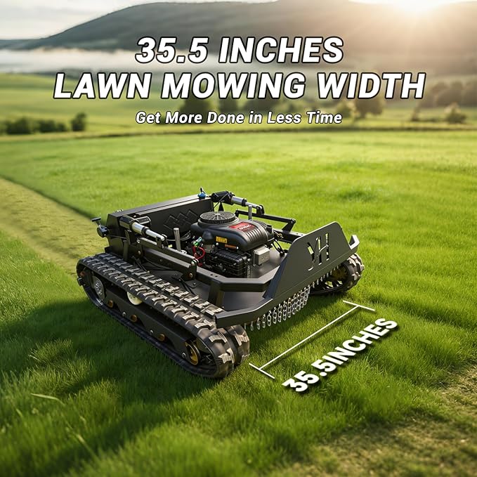 23HP Tracked Remote Control Lawn Mower with 35.5" Wide Deck & 1600W Brushless Motors, 45° Hill Climber for Pasture, Orchard & Yard