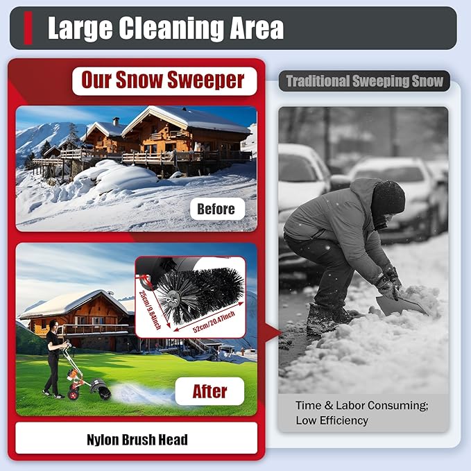 2 Stroke 2.5HP Gasoline Sweeper, Gas Power Broom Hand Held Snow Sweeper Machine Cleaning Brush Machine for Artificial Turf Park Garden Driveway