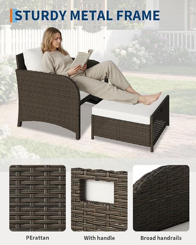 Garvee Balcony Furniture Patio Conversation Set, PE Wicker Rattan Outdoor Lounge Chairs with Soft Cushions for Porch