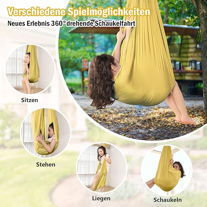 Yoga Swing for Kids Hammock Children Hangin Indoor Outdoor Autism Aspergers,ADHD Kids Hangin Therapy Swing 110inch x 59inch (Hardware Included) Gold