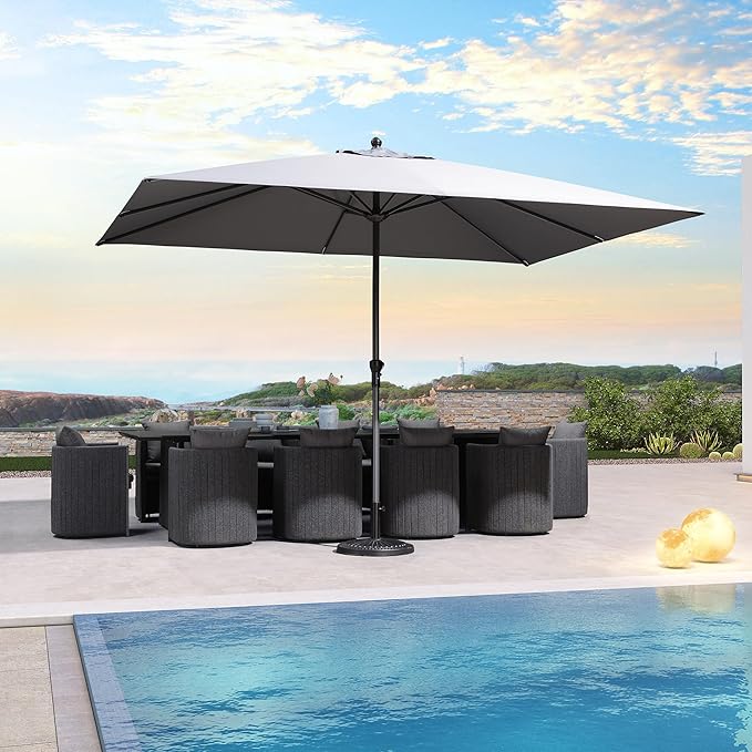 PURPLE LEAF 12' x 9' Patio Market Umbrella Outdoor Table Sun Umbrellas with Crank 8 Aluminum Sturdy Ribs for Pool Deck Backyard Beach Light Gray