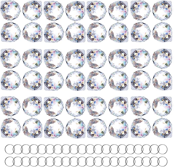 48pcs Clear Crystal Ball Prism 20mm Chandeliers Prism Sun Catcher Hanging | Rainbow Maker,Crystals Prisms Suncatchers for Windows,Glass Ball Ornaments For Christmas Tree,Chandeliers Crystals