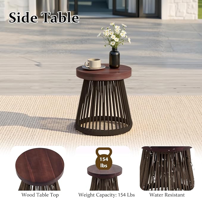 Outdoor Patio Furniture Set, 3 Pieces Outdoor Swivel Chairs with Coffee Table and Thick Cushion, Pe Wicker Rope Furniture Set for Entertaining, Balcony, Garden, Poolside, Coffee