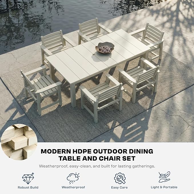 9-Piece Outdoor Dining Set for 8, 75.2" HDPE Table with Umbrella Hole & 8 Chairs, All-Weather Patio Furniture for Lawn, Yard, Deck, or Poolside, Fade & Crack Resistant (White)