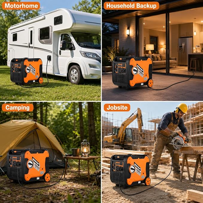 Genkins 4500W Portable Inverter Generator Gas Powered Pure Sine Wave Lightweight Quiet Electric and Remote Start Parallel Capability for Camping RV Home Backup