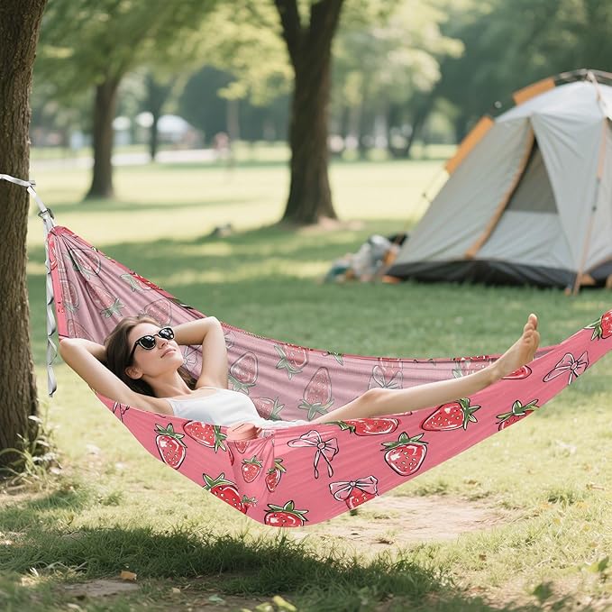 Camping Hammock Outdoor Hammocks for Outside Strawberry Cute Beach Trees Portable Lightweight with Pockets Tree Straps Indoor Small