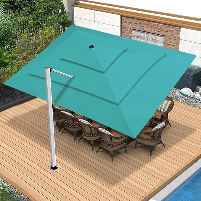 EliteShade USA APOLLO 3-Tier 10x13FT Full Aluminum Cantilever Patio Umbrella for Outdoor Restaurant Garden Courtyard Deck Pool and Marketing with Light (No battery), Teal