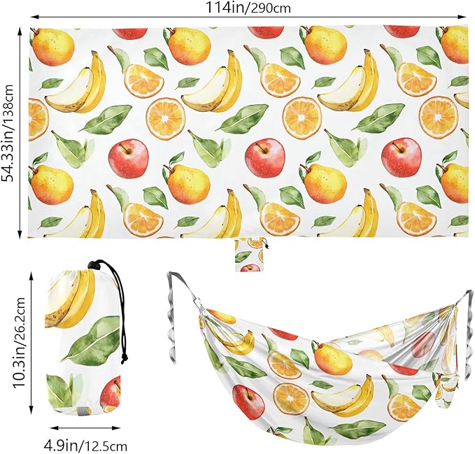 Camping Hammock Outdoor Hammocks for Outside Apples Oranges Bananas Beach Trees Portable Lightweight with Pockets Tree Straps Indoor Small