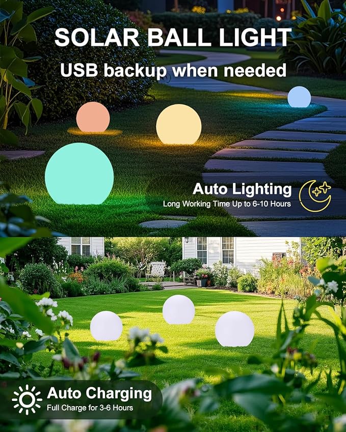 shumi 8-inch Solar Globe Lights Outdoor Waterproof, LED Solar Ball Light Outdoor 16 RGB Colors 4 Modes with Remote Control, Solar Shpere Lamp Orb Light for Outside Garden Yard Bar Party Pool