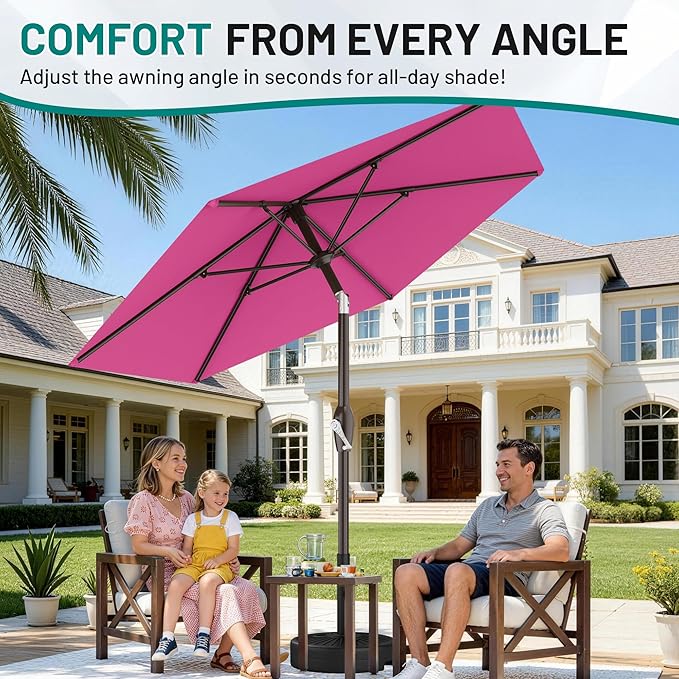AreShark 7.5FT Patio Umbrella Table Market Umbrella w/Tilt and Crank, Heavy-Duty Outdoor Umbrellas for Pool, Deck, Garden and Backyard, Rose Pink
