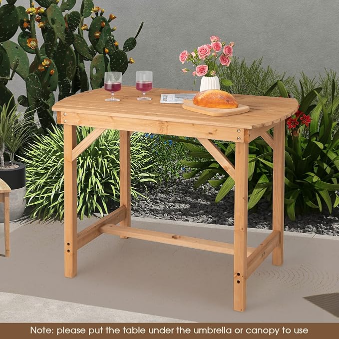 Giantex Patio Dining Table, Outdoor Solid Wood Table for 4 or 6 Persons, with 1.5” Umbrella Hole, Indoor Outside Table for Lawn, Backyard, Garden