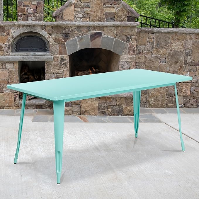 Flash Furniture Charis Commercial Grade 31.5" x 63" Rectangular Mint Green Metal Indoor-Outdoor Table