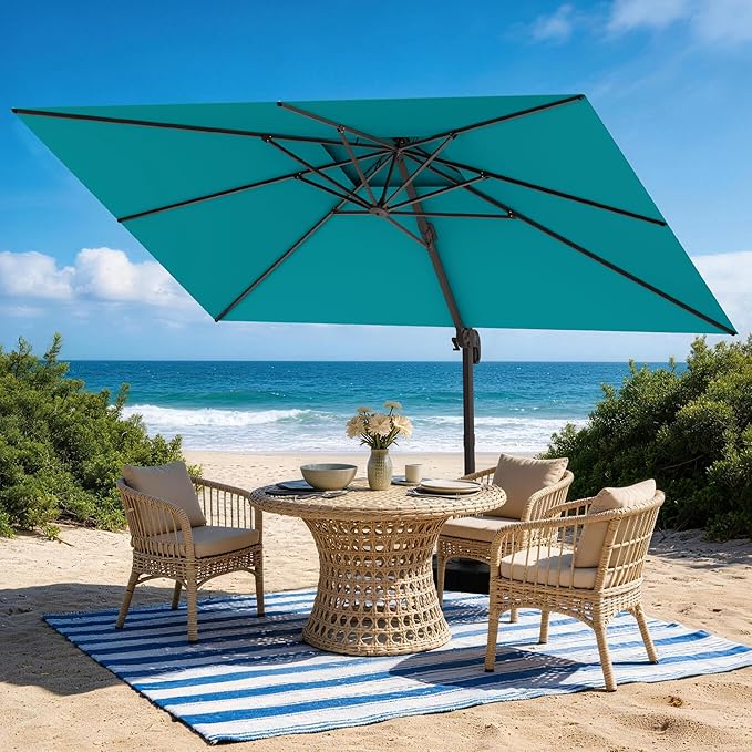 HASLE OUTFITTERS 9x12 FT Patio Cantilever Umbrella, Outdoor Offset Large Rectangular Heavy Duty Double Top Umbrellas with 360° Rotation for Pool Garden Deck，Turquoise