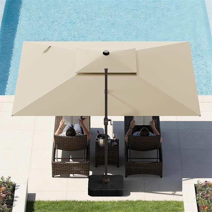 GENTEACO 9x12FT Cantilever Patio Umbrella, Double Top Rectangle Offset Umbrella 7 Angle Tilts & 360° Rotation, Large Heavy Duty Outdoor Sun Umbrella for Pool Market, Beige