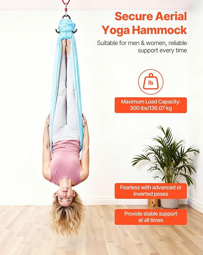 Aerial Yoga Hammock & Swing 300 lbs Capacity, 360° Swivel with Ceiling Mount Kit, Dual-Function for Home, Studio and Fitness