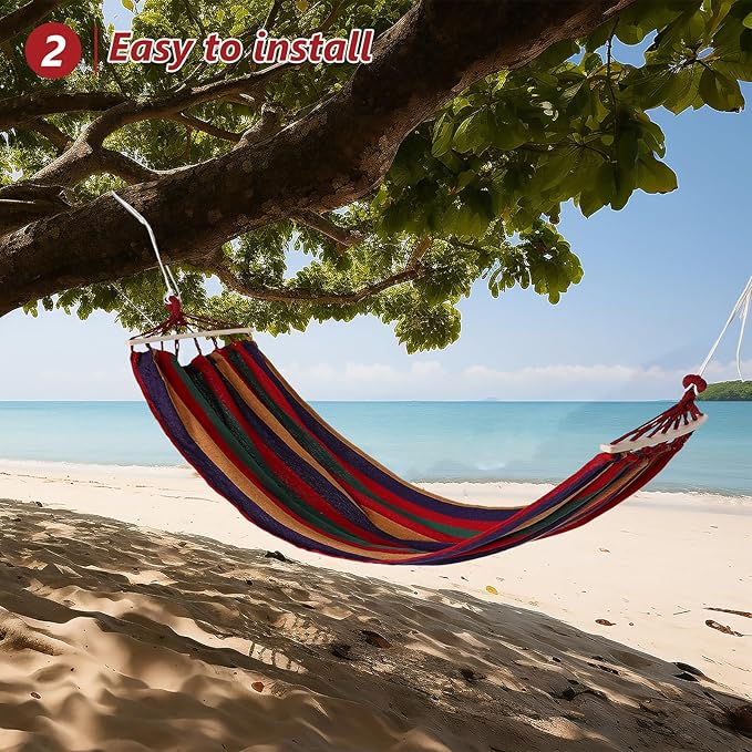 Homoyoyo Outdoor Camping Hammock Single Canvas Hammock 200x80cm Anti-Rollover Thickened Portable Hanging Bed with Curved Rod and Duckbill Buckle for Hiking and Backyard Use