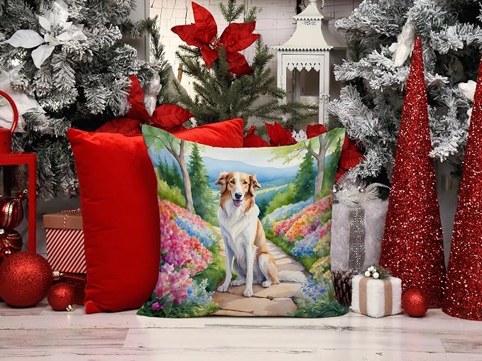 Caroline's Treasures Borzoi Spring Path Throw Pillow Machine Washable, Indoor Outdoor Decorative Pillow for Couch, Bed or Patio, 14Hx14W